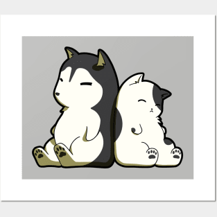 Black And White Sleeping Dog And Cat Posters and Art